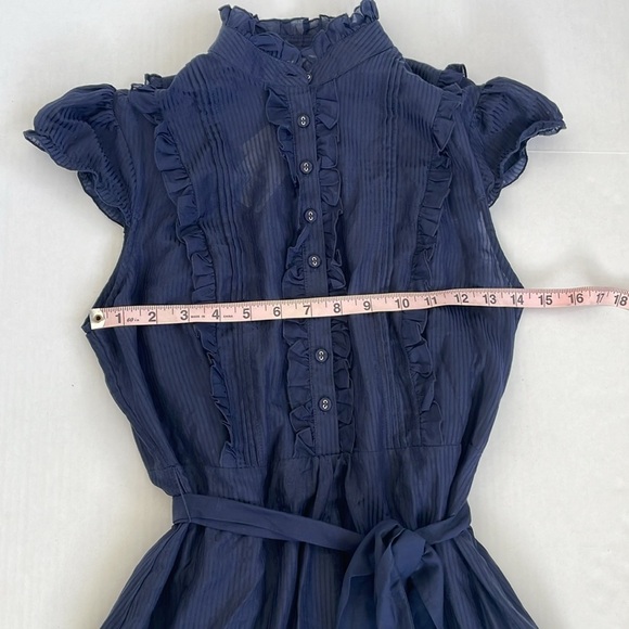 Heritage 1981 Navy Blue Dress with Ruffles Silk Cotton Blend S/P - Picture 13 of 15